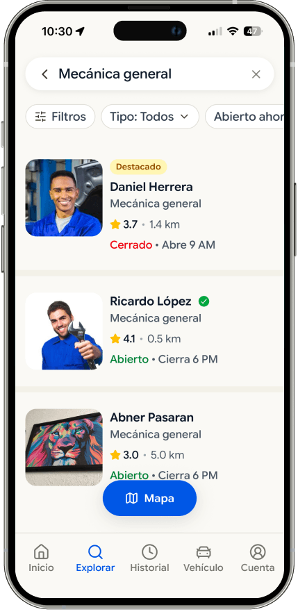 Vista de la app Wheelo